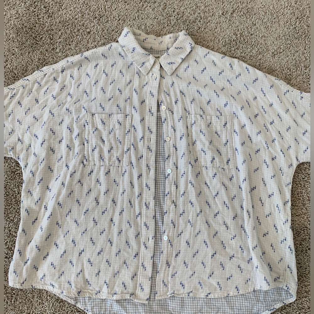 Madewell White & Blue Patterned Button Down Shirt
